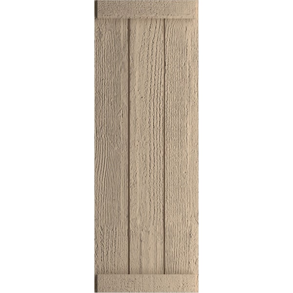 Ekena Millwork Rustic Three Board Joined Board-n-Batten Rough Sawn Faux Wood Shutters w/End Batten, 16 1/2"W x 52"H - SHUBJE16X52RSPR