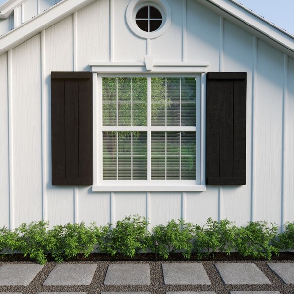 Ekena Millwork Rustic Three Board Joined Board-n-Batten Rough Sawn Faux Wood Shutters w/End Batten, 16 1/2"W x 52"H - SHUBJE16X52RSPR