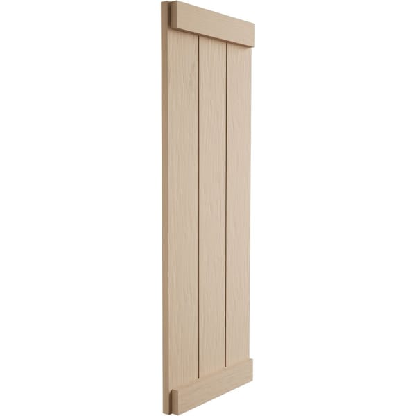 Ekena Millwork Rustic Three Board Joined Board-n-Batten Rough Sawn Faux Wood Shutters w/End Batten, 16 1/2"W x 52"H - SHUBJE16X52RSPR