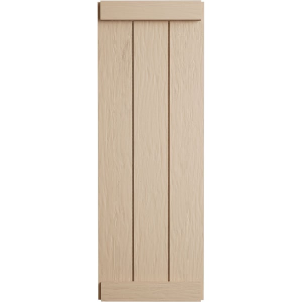 Ekena Millwork Rustic Three Board Joined Board-n-Batten Rough Sawn Faux Wood Shutters w/End Batten, 16 1/2"W x 52"H - SHUBJE16X52RSPR