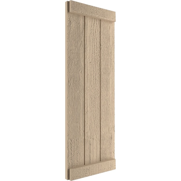 Ekena Millwork Rustic Three Board Joined Board-n-Batten Rough Sawn Faux Wood Shutters w/End Batten, 16 1/2"W x 52"H - SHUBJE16X52RSPR