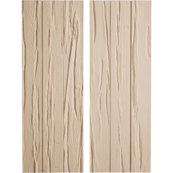 Ekena Millwork Rustic Three Board Joined Board-n-Batten Riverwood Faux Wood Shutters w/No Batten, 16 1/2W x 58H, PR - SHUBJN16X58RWPR