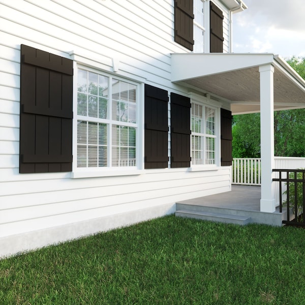 Ekena Millwork Rustic Four Board Joined Board-n-Batten Rough Cedar Faux Wood Shutters, 22W x 88H, PR - SHUBJS22X88RCPR