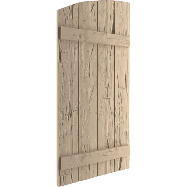 Ekena Millwork Hand Hewn 4 Board Joined Board-n-Batten w/Elliptical Top Faux Wood Shutters, 22W x 26H, PR - SHUBJL22X26HHPR