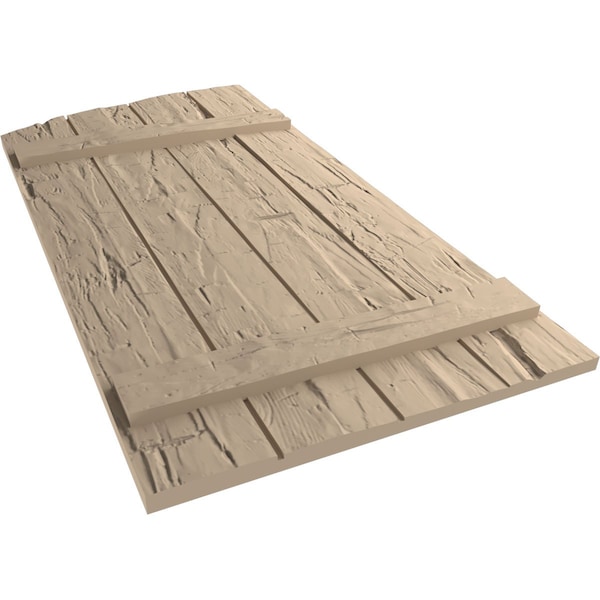 Ekena Millwork Hand Hewn 4 Board Joined Board-n-Batten w/Elliptical Top Faux Wood Shutters, 22W x 26H, PR - SHUBJL22X26HHPR