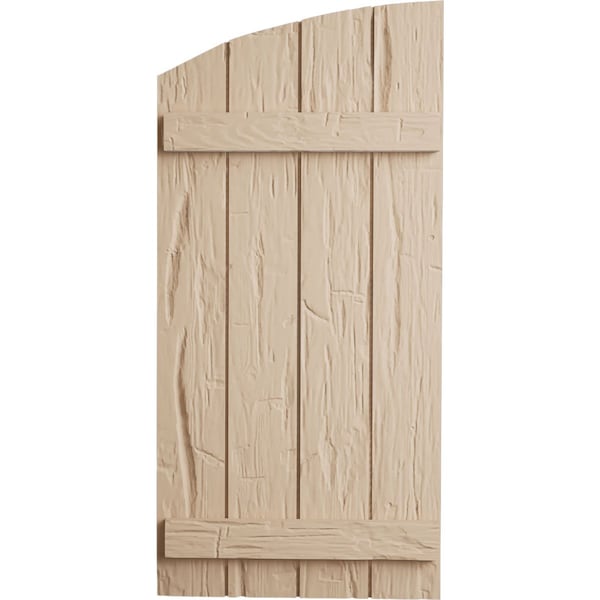 Ekena Millwork Hand Hewn 4 Board Joined Board-n-Batten w/Elliptical Top Faux Wood Shutters, 22W x 26H, PR - SHUBJL22X26HHPR