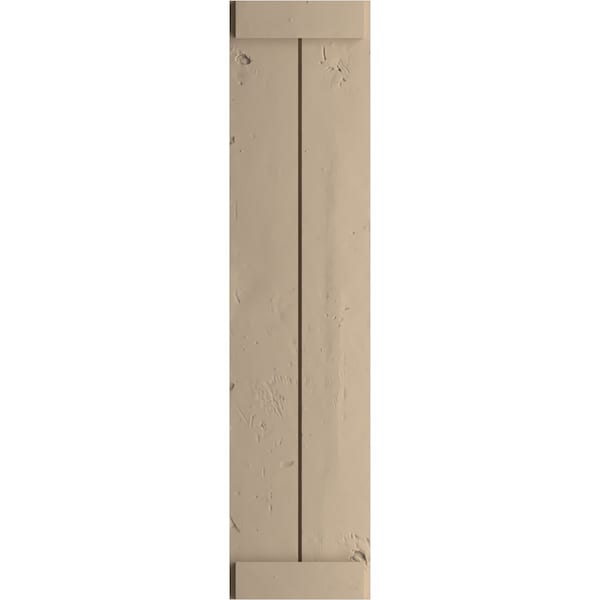 Ekena Millwork Rustic Two Board Joined Board-n-Batten Knotty Pine Faux Wood Shutters w/End Batten, 11W x 56H, PR - SHUBJE11X56KPPR
