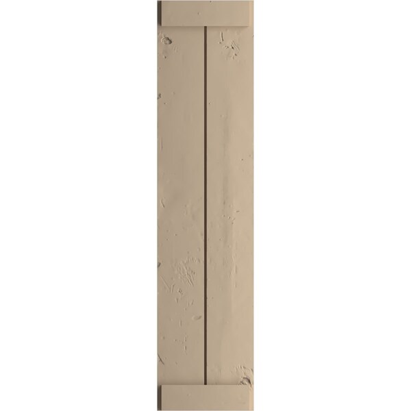 Ekena Millwork Rustic Two Board Joined Board-n-Batten Knotty Pine Faux Wood Shutters w/End Batten, 11W x 56H, PR - SHUBJE11X56KPPR