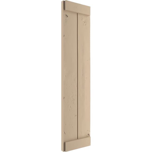 Ekena Millwork Rustic Two Board Joined Board-n-Batten Knotty Pine Faux Wood Shutters w/End Batten, 11W x 56H, PR - SHUBJE11X56KPPR