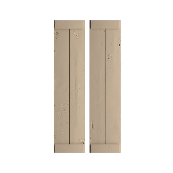 Ekena Millwork Rustic Two Board Joined Board-n-Batten Knotty Pine Faux Wood Shutters w/End Batten, 11W x 56H, PR - SHUBJE11X56KPPR