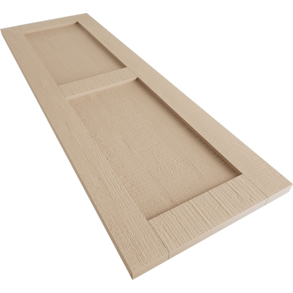 Ekena Millwork Rustic Two Equal Panel Flat Panel Rough Cedar Faux Wood Shutters (Per Pair), Primed Tan, 15"W x 28"H - SHUFP15X28RCPR