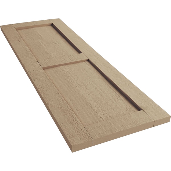 Ekena Millwork Rustic Two Equal Panel Flat Panel Rough Cedar Faux Wood Shutters (Per Pair), Primed Tan, 15"W x 28"H - SHUFP15X28RCPR