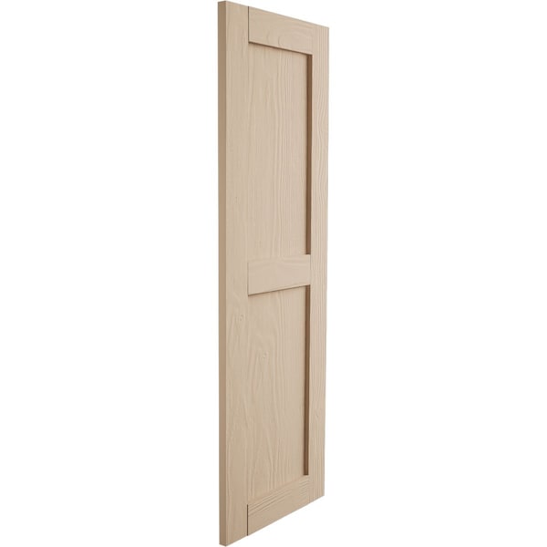 Ekena Millwork Rustic Two Equal Panel Flat Panel Sandblasted Faux Wood Shutters (Per Pair), Primed Tan, 12"W x 40"H - SHUFP12X40SDPR