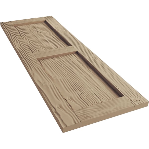 Ekena Millwork Rustic Two Equal Panel Flat Panel Sandblasted Faux Wood Shutters (Per Pair), Primed Tan, 12"W x 40"H - SHUFP12X40SDPR