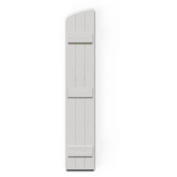 Ekena Millwork Rustic 3 Board Joined Board-n-Batten Faux Wood Shutters w/Elliptical Arch Top, 16 1/8W x 73H, PR - FBJ06E16X073RUF