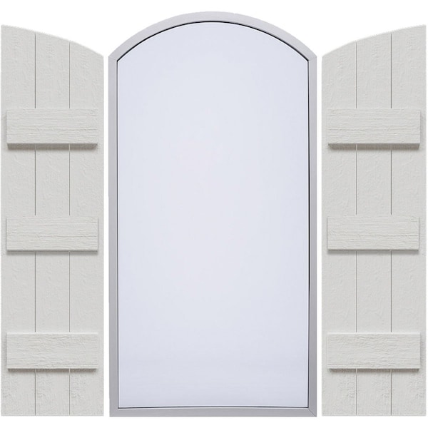Ekena Millwork Rustic 3 Board Joined Board-n-Batten Faux Wood Shutters w/Elliptical Arch Top, 16 1/8W x 73H, PR - FBJ06E16X073RUF