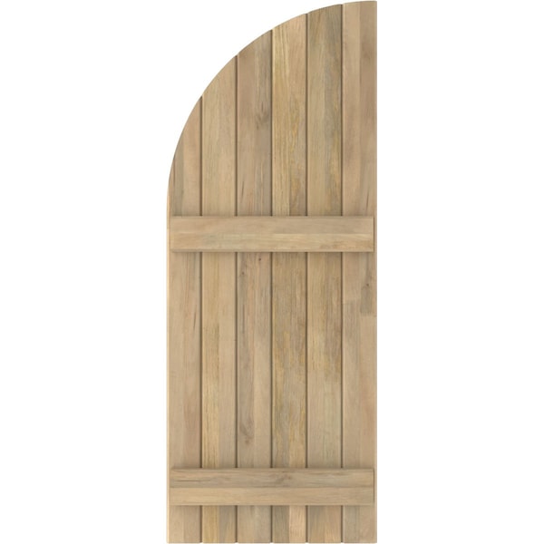 Ekena Millwork Americraft 6-Board (2 Batten) Wood Joined Board-n-Batten Shutters w/ Arch Top, ARW101BQ621X55UNH, PR - ARW101BQ621X55UNH
