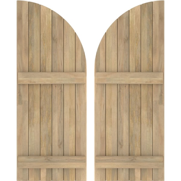 Ekena Millwork Americraft 6-Board (2 Batten) Wood Joined Board-n-Batten Shutters w/ Arch Top, ARW101BQ621X55UNH, PR - ARW101BQ621X55UNH