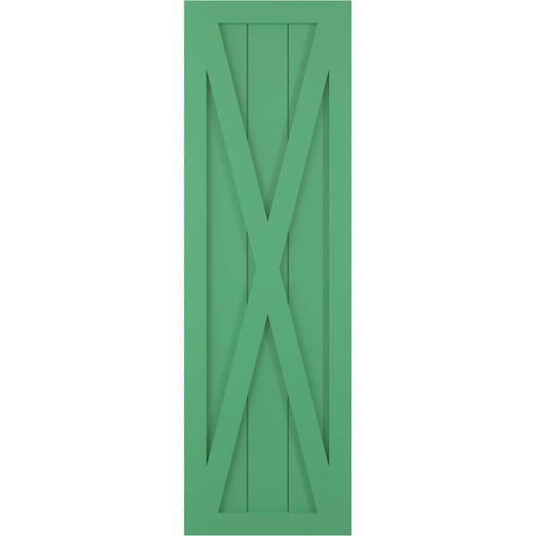 Ekena Millwork True Fit PVC Single X-Board Farmhouse Fixed Mount Shutters, Lilly Pads, 18W x 66H, PR - TFP001FH18X066LP