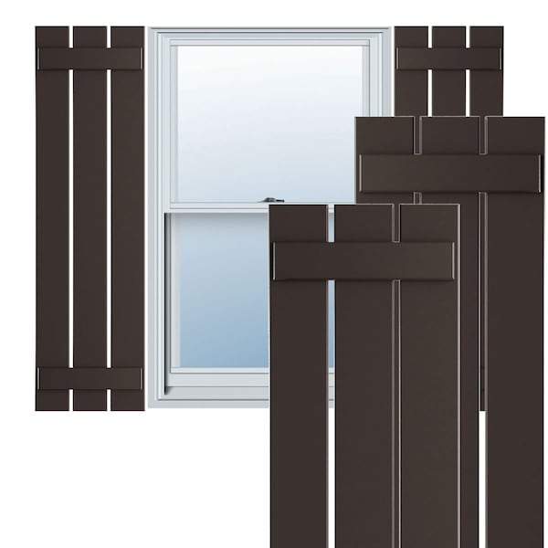Ekena Millwork True Fit PVC Three Board Spaced Board-n-Batten Shutters, Raisin Brown, 17 1/8W x 32H, PR - TFP101SBF17X032TB