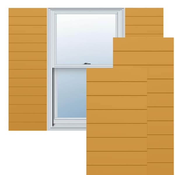 Ekena Millwork True Fit PVC Horizontal Slat Modern Style Fixed Mount Shutters, Turmeric, 12W x 67H, PR - TFP001HZ12X067TU