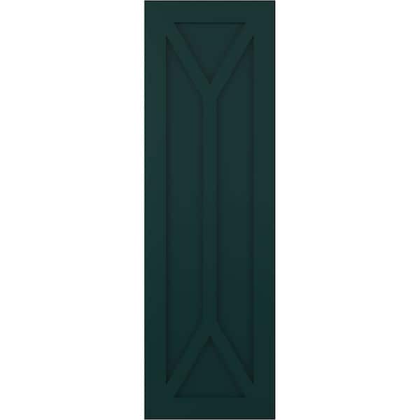 Ekena Millwork True Fit PVC San Carlos Mission Style Fixed Mount Shutters, Thermal Green, 12W x 67H, PR - TFP001SC12X067FG