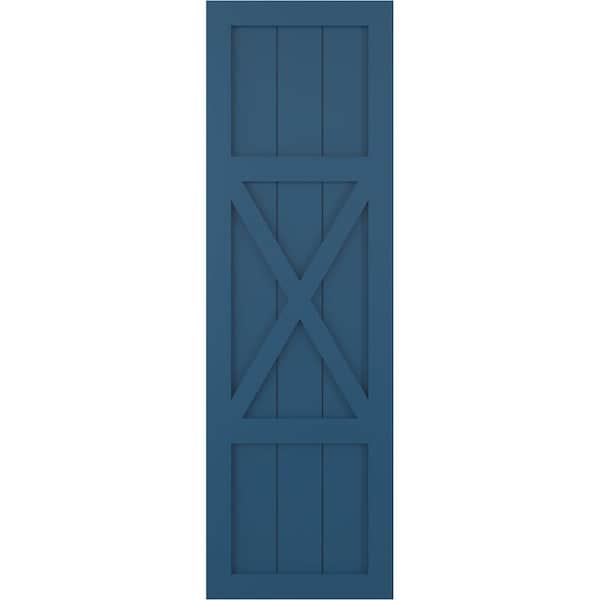 Ekena Millwork True Fit PVC Center X-Board Farmhouse Fixed Mount Shutters, Sojourn Blue , 12W x 62H, PR - TFP107FH12X062HB