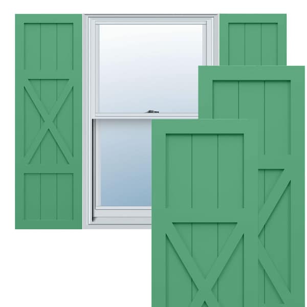 Ekena Millwork True Fit PVC Center X-Board Farmhouse Fixed Mount Shutters, Lilly Pads , 18W x 35H, PR - TFP107FH18X035LP