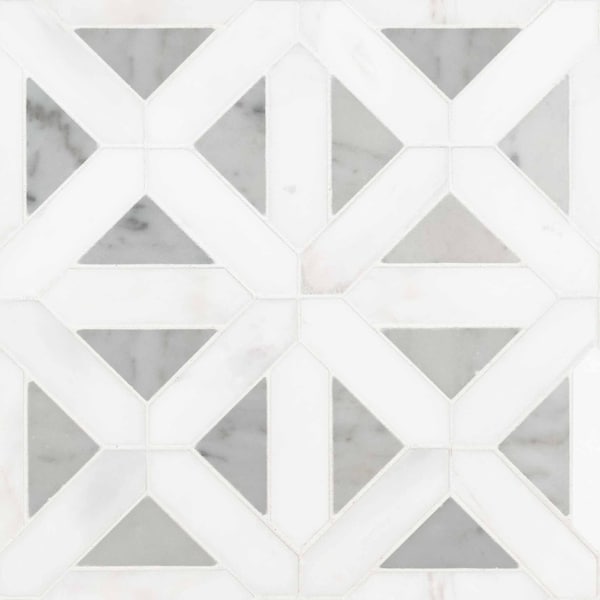 Msi Bianco Dolomite Geometrica 12 In. X 12 In. X 10 Mm Polished Marble Mesh-Mounted Mosaic Tile, 10PK - ZOR-MD-0159