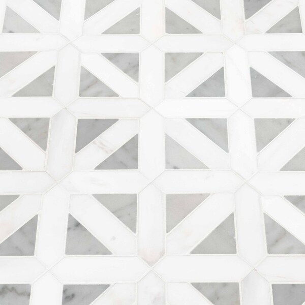 Msi Bianco Dolomite Geometrica 12 In. X 12 In. X 10 Mm Polished Marble Mesh-Mounted Mosaic Tile, 10PK - ZOR-MD-0159