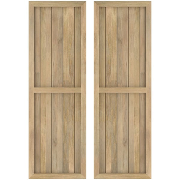 Ekena Millwork Americraft 5-Board Exterior Wood 2 Equal Panel Framed Board-n-Batten Shutters, ARW101BF518X76UNH, PR - ARW101BF518X76UNH