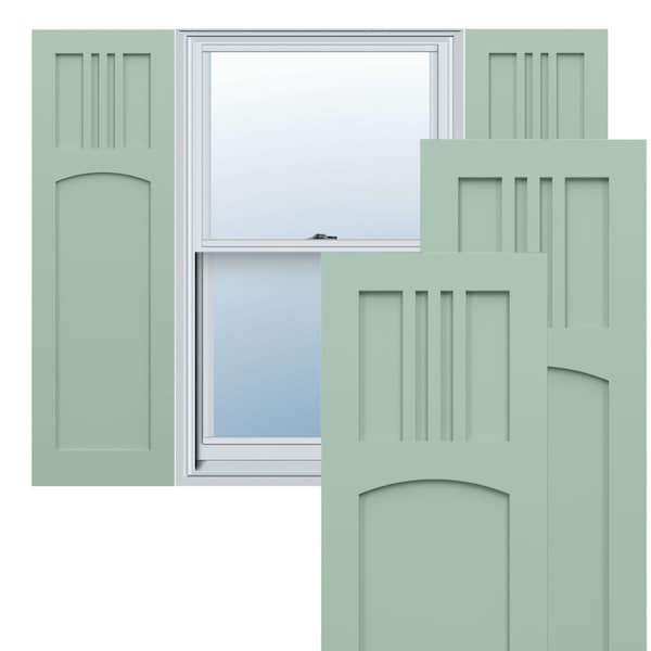 Ekena Millwork True Fit PVC San Miguel Mission Style Fixed Mount Shutters, Seaglass, 12W x 34H, PR - TFP001SM12X034SG