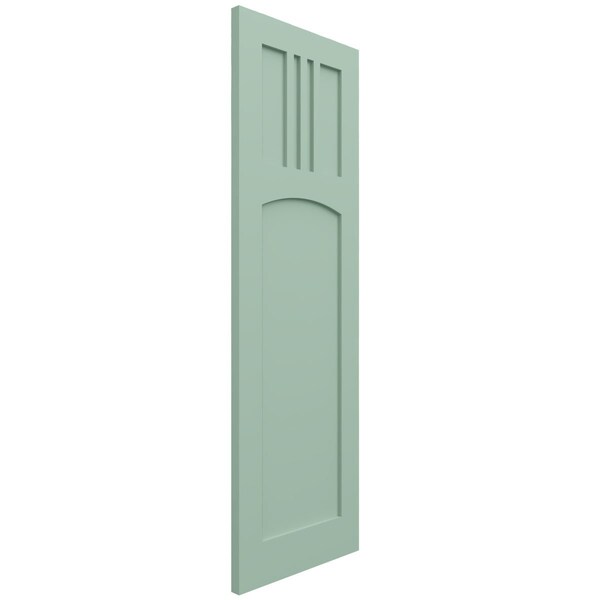 Ekena Millwork True Fit PVC San Miguel Mission Style Fixed Mount Shutters, Seaglass, 12W x 34H, PR - TFP001SM12X034SG