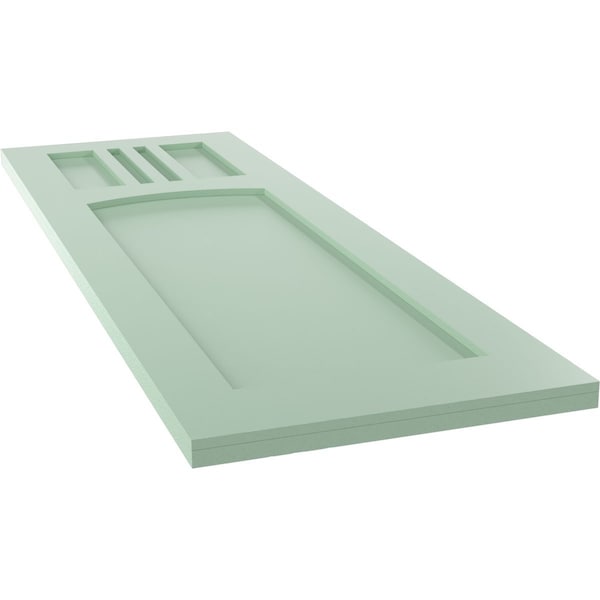 Ekena Millwork True Fit PVC San Miguel Mission Style Fixed Mount Shutters, Seaglass, 12W x 34H, PR - TFP001SM12X034SG