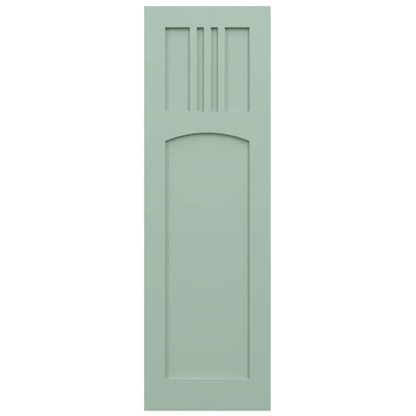 Ekena Millwork True Fit PVC San Miguel Mission Style Fixed Mount Shutters, Seaglass, 12W x 34H, PR - TFP001SM12X034SG