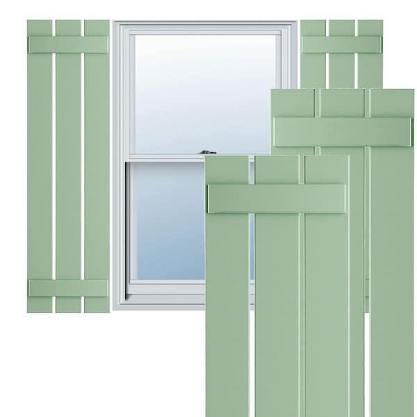 Ekena Millwork True Fit PVC, Three Board Spaced Board-n-Batten Shutters, Seaglass, 17 1/8W x 31H, PR - TFP101SBF17X031SG