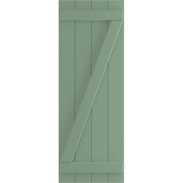 Ekena Millwork True Fit PVC, Four Board Joined Board-n-Batten Shutters w/Z-Bar, Track Green , 21 1/2W x 58H, PR - TFP102BBF21X058TG