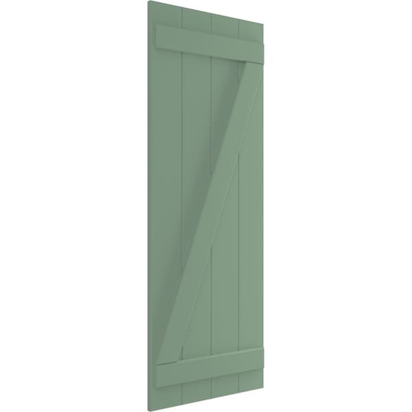 Ekena Millwork True Fit PVC, Four Board Joined Board-n-Batten Shutters w/Z-Bar, Track Green , 21 1/2W x 58H, PR - TFP102BBF21X058TG