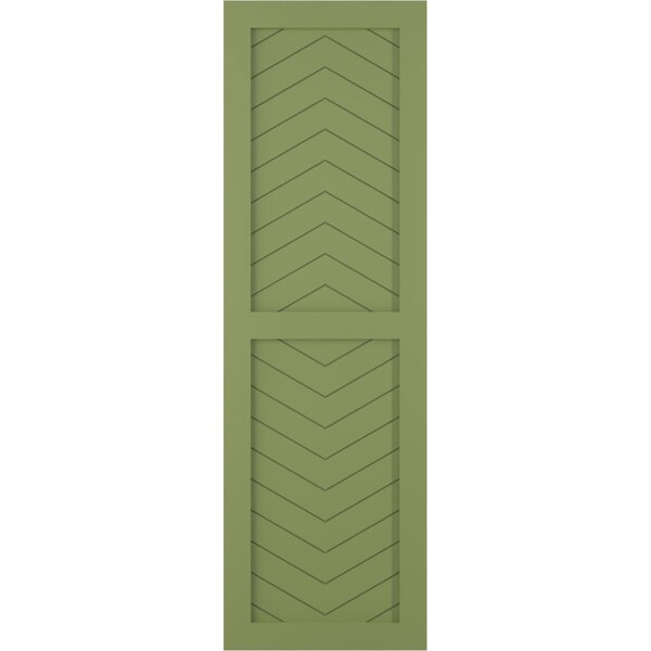 Ekena Millwork True Fit PVC Two Panel Chevron Modern Style Fixed Mount Shutters, Moss Green, 15W x 76H, PR - TFP101CV15X076MG