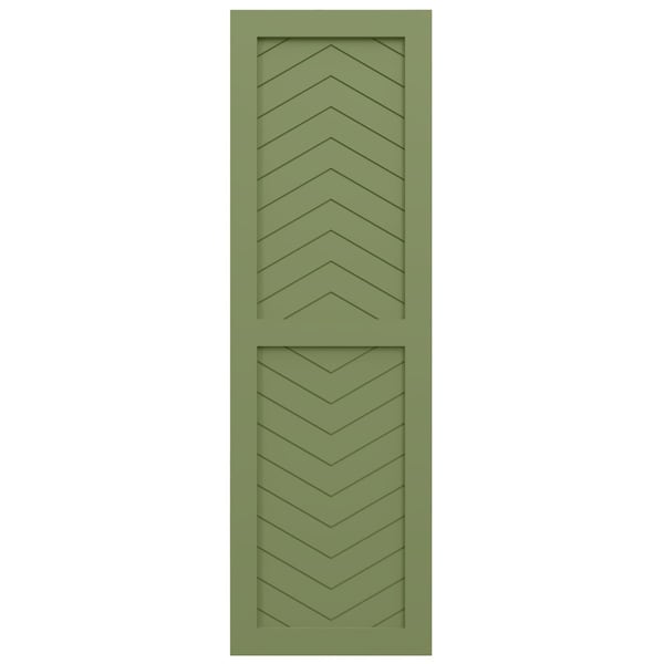 Ekena Millwork True Fit PVC Two Panel Chevron Modern Style Fixed Mount Shutters, Moss Green, 15W x 76H, PR - TFP101CV15X076MG