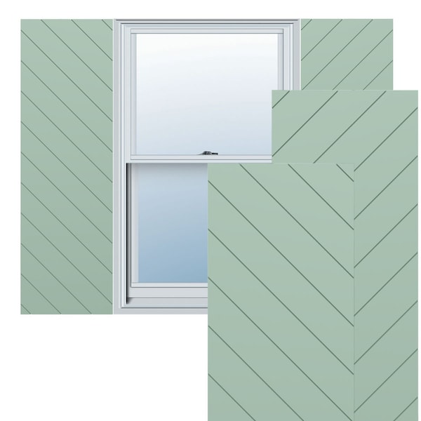 Ekena Millwork 12W x 48H True Fit PVC Diagonal Slat Modern Style Fixed Mount Shutters, Seaglass, PR - TFP001DG12X048SG