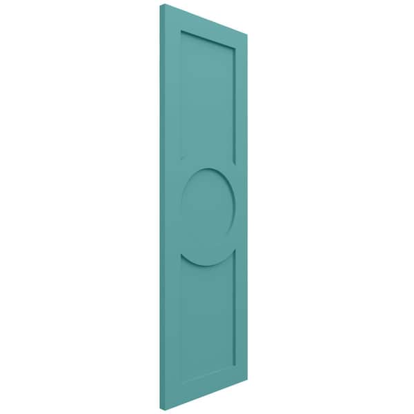 Ekena Millwork True Fit PVC Center Circle Arts & Crafts Fixed Mount Shutters, Pure Turquoise, 12W x 65H, PR - TFP001AC12X065PT