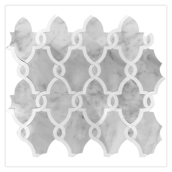 Apollo Tile 11x13 in. Polished Soft Gray, White Marble Arabesque Wall and Floor Tile 4.85 sq ft/case, 5PK - APLTRL8818A