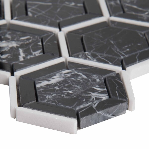 Msi Hexagono Nero 13.25 In. X 11.5 In. X 10Mm Polished Marble Mesh-Mounted Mosaic Tile, 10PK - ZOR-MD-0230