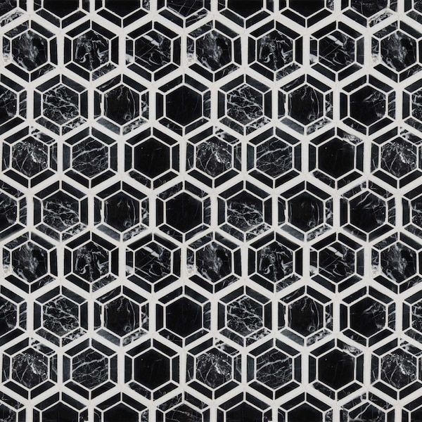 Msi Hexagono Nero 13.25 In. X 11.5 In. X 10Mm Polished Marble Mesh-Mounted Mosaic Tile, 10PK - ZOR-MD-0230