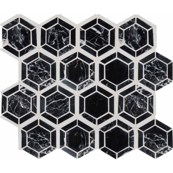 Msi Hexagono Nero 13.25 In. X 11.5 In. X 10Mm Polished Marble Mesh-Mounted Mosaic Tile, 10PK - ZOR-MD-0230