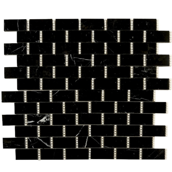Apollo Tile 12 x 13 in. Polished Black, White Marble Mosaic Brick Wall and Floor Tile 5.28 sq ft/case, 5PK - APLTX88R07A