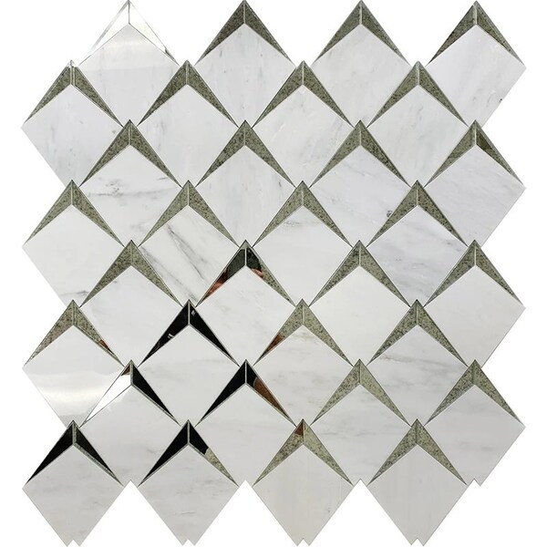 Apollo Tile Arrow 11.8 in. x 12.6 in. Polished White Eastern White and Glass Mosaic Wall Tile, 5PK - APLANG8804A