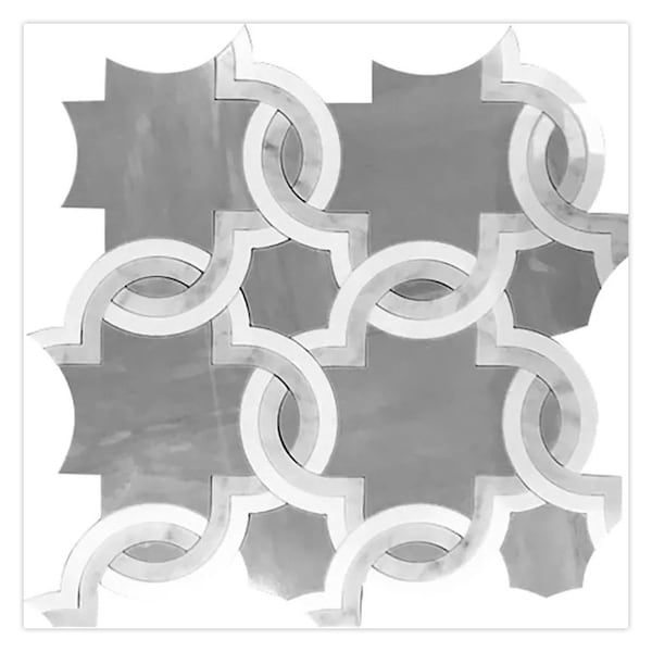 Apollo Tile 12x12 in. Polished Soft White, Smoky Gray Marble Floral Wall and Floor Tile 4.83 sq ft/case, 5PK - APLTRL8819A