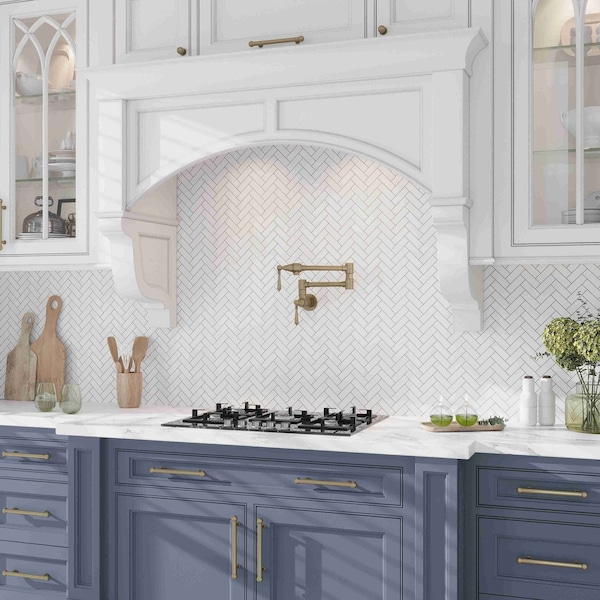 Apollo Tile 12 x 13 in. Honed Snow White Marble Mosaic Herringbone Wall and Floor Tile 5.29 sq ft/case, 5PK - APLMKN88H10HA